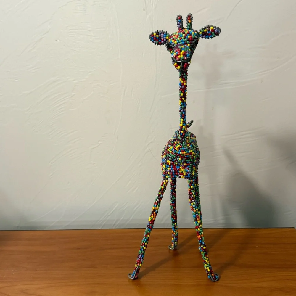 Handcrafted Color Beaded Wire African Sculpture Decoration 13" H Unique Abstract - Picture 2 of 7